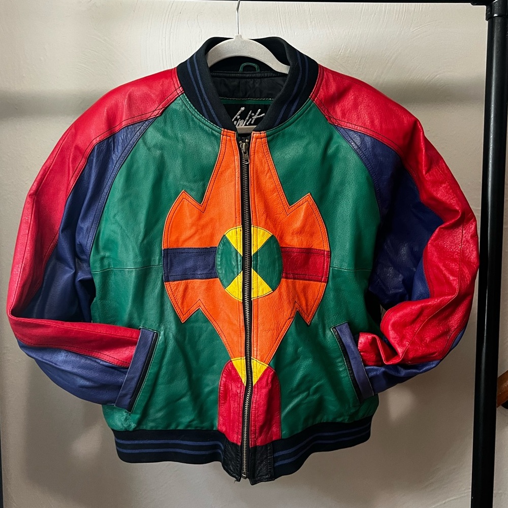 WINLIT Leather Multicolor Jacket RARE VTG 70s 80s Sz LG